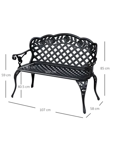 Outsunny Garden Bench, Cast Aluminium, 107Lx58Wx85H cm-Black