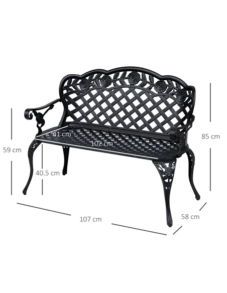 Outsunny Garden Bench, Cast Aluminium, 107Lx58Wx85H cm-Black