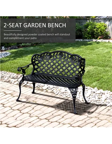 Outsunny Garden Bench, Cast Aluminium, 107Lx58Wx85H cm-Black