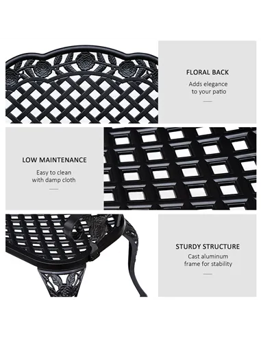 Outsunny Garden Bench, Cast Aluminium, 107Lx58Wx85H cm-Black