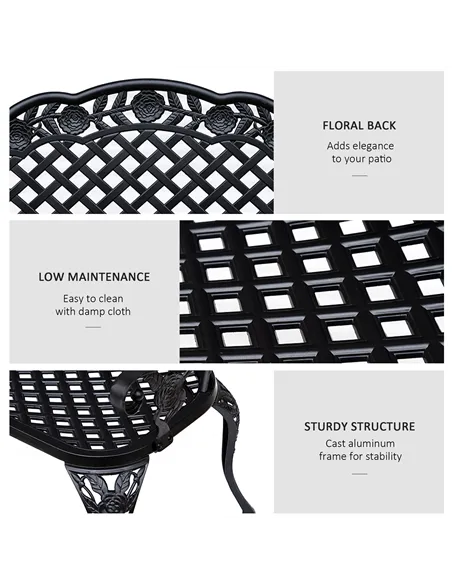 Outsunny Garden Bench, Cast Aluminium, 107Lx58Wx85H cm-Black