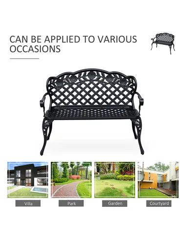 Outsunny Garden Bench, Cast Aluminium, 107Lx58Wx85H cm-Black
