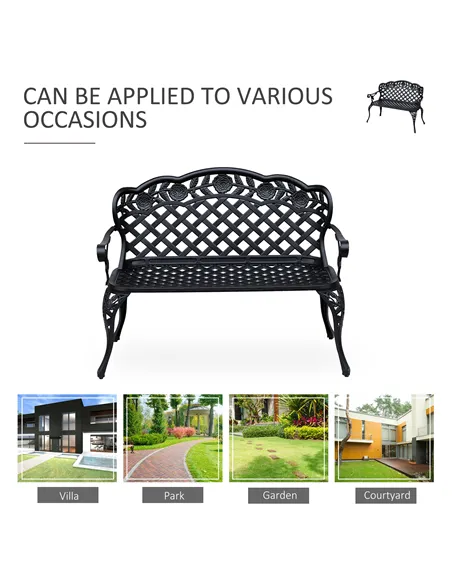 Outsunny Garden Bench, Cast Aluminium, 107Lx58Wx85H cm-Black