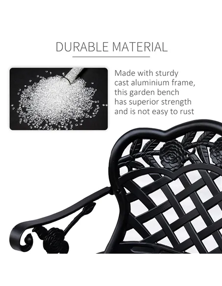 Outsunny Garden Bench, Cast Aluminium, 107Lx58Wx85H cm-Black