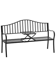 Outsunny Metal Bench W/Table,  150Lx53Wx95H cm