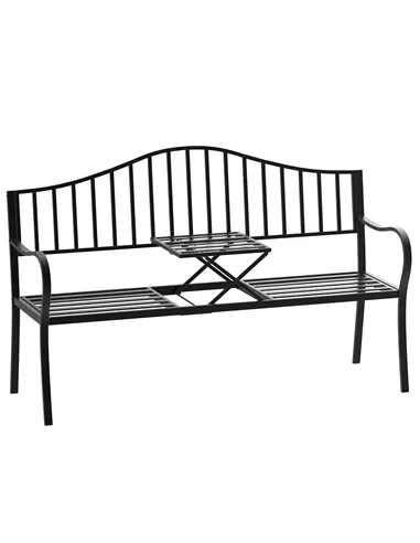 Outsunny Metal Bench W/Table,  150Lx53Wx95H cm