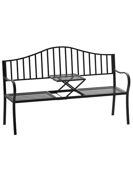Outsunny Metal Bench W/Table,  150Lx53Wx95H cm