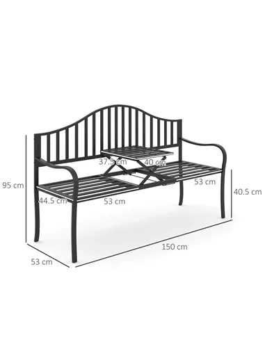Outsunny Metal Bench W/Table,  150Lx53Wx95H cm