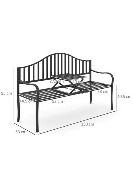 Outsunny Metal Bench W/Table,  150Lx53Wx95H cm