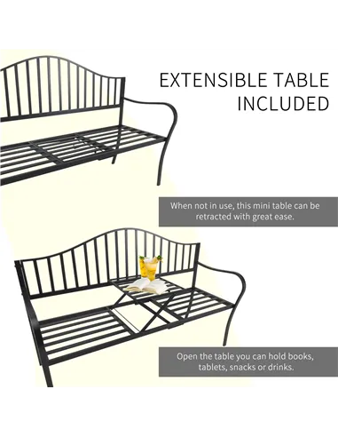 Outsunny Metal Bench W/Table,  150Lx53Wx95H cm
