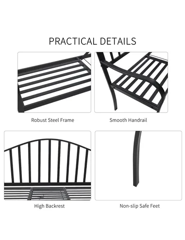Outsunny Metal Bench W/Table,  150Lx53Wx95H cm