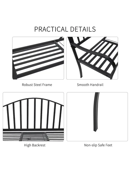 Outsunny Metal Bench W/Table,  150Lx53Wx95H cm
