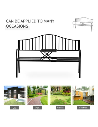 Outsunny Metal Bench W/Table,  150Lx53Wx95H cm