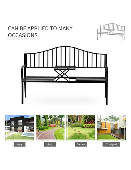 Outsunny Metal Bench W/Table,  150Lx53Wx95H cm