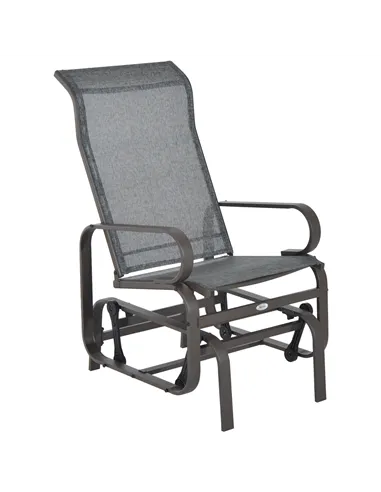 Outsunny Outdoor Gliding Rocking Chair with Sturdy Metal Frame Garden Comfortable Swing Chair, Grey & Brown
