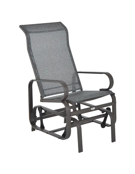 Outsunny Outdoor Gliding Rocking Chair with Sturdy Metal Frame Garden Comfortable Swing Chair, Grey & Brown