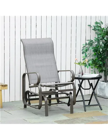Outsunny Outdoor Gliding Rocking Chair with Sturdy Metal Frame Garden Comfortable Swing Chair, Grey & Brown