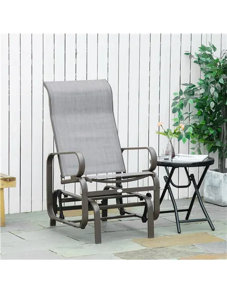 Outsunny Outdoor Gliding Rocking Chair with Sturdy Metal Frame Garden Comfortable Swing Chair, Grey & Brown