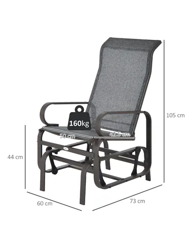 Outsunny Outdoor Gliding Rocking Chair with Sturdy Metal Frame Garden Comfortable Swing Chair, Grey & Brown