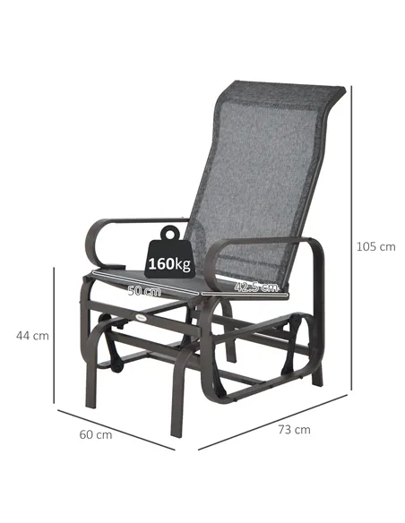 Outsunny Outdoor Gliding Rocking Chair with Sturdy Metal Frame Garden Comfortable Swing Chair, Grey & Brown