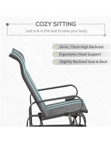 Outsunny Outdoor Gliding Rocking Chair with Sturdy Metal Frame Garden Comfortable Swing Chair, Grey & Brown