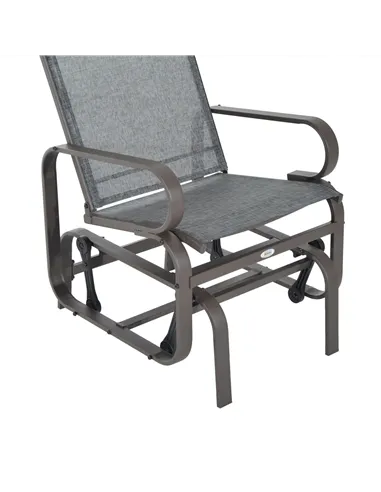 Outsunny Outdoor Gliding Rocking Chair with Sturdy Metal Frame Garden Comfortable Swing Chair, Grey & Brown