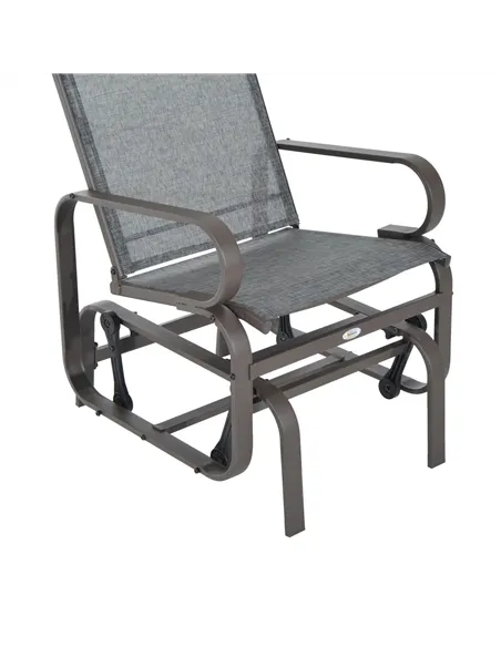 Outsunny Outdoor Gliding Rocking Chair with Sturdy Metal Frame Garden Comfortable Swing Chair, Grey & Brown