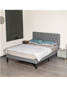 HOMCOM Double Bed Frame with 5-Level Adjustable Linen Upholstered Headboard, Wooden Slats Mattress Foundation, No Box Spring Nee 2