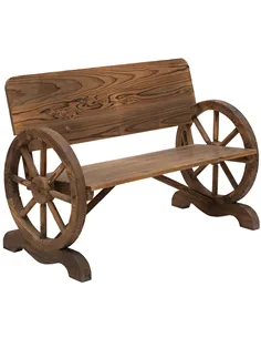 Outsunny Fir Wood 2-Seater Outdoor Garden Wagon Wheel Bench