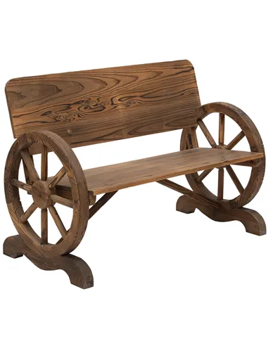 Outsunny Fir Wood 2-Seater Outdoor Garden Wagon Wheel Bench