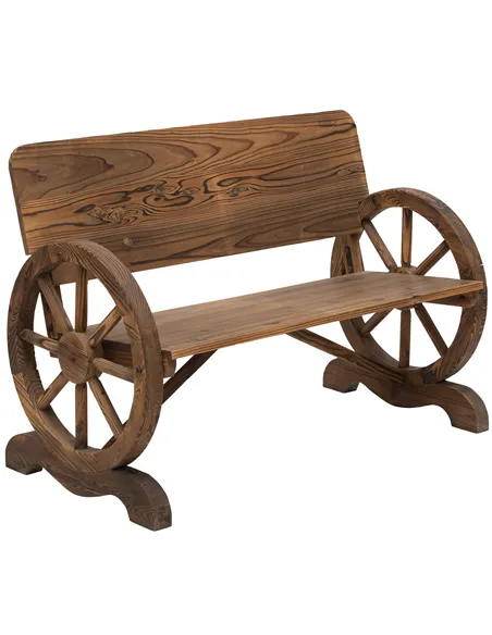 Outsunny Fir Wood 2-Seater Outdoor Garden Wagon Wheel Bench
