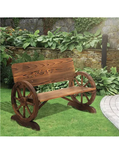 Outsunny Fir Wood 2-Seater Outdoor Garden Wagon Wheel Bench