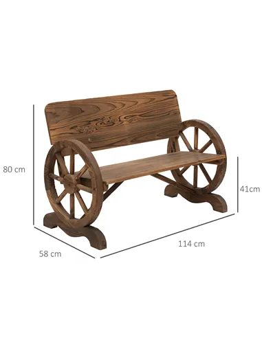Outsunny Fir Wood 2-Seater Outdoor Garden Wagon Wheel Bench