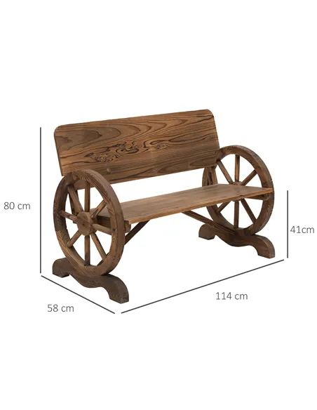 Outsunny Fir Wood 2-Seater Outdoor Garden Wagon Wheel Bench