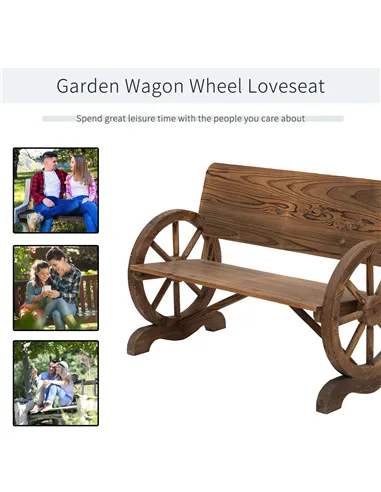 Outsunny Fir Wood 2-Seater Outdoor Garden Wagon Wheel Bench