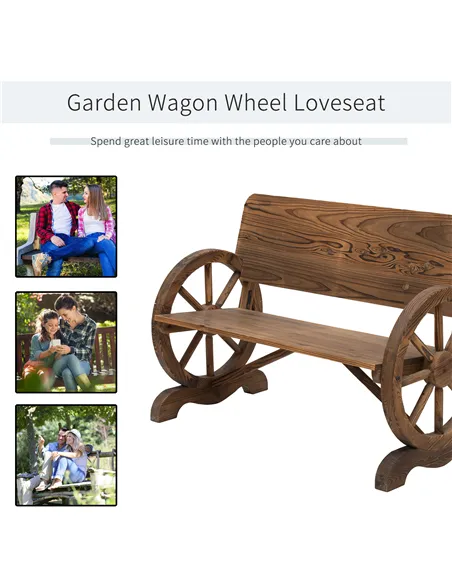 Outsunny Fir Wood 2-Seater Outdoor Garden Wagon Wheel Bench