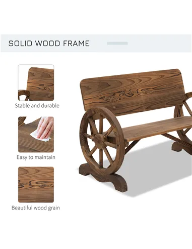 Outsunny Fir Wood 2-Seater Outdoor Garden Wagon Wheel Bench