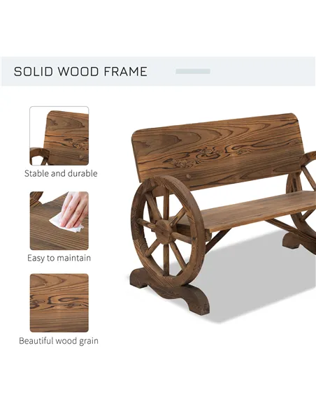 Outsunny Fir Wood 2-Seater Outdoor Garden Wagon Wheel Bench