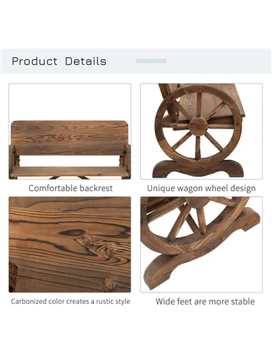 Outsunny Fir Wood 2-Seater Outdoor Garden Wagon Wheel Bench