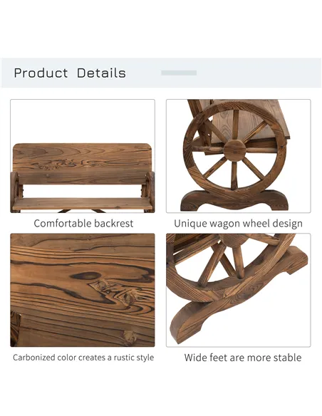Outsunny Fir Wood 2-Seater Outdoor Garden Wagon Wheel Bench