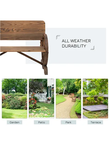 Outsunny Fir Wood 2-Seater Outdoor Garden Wagon Wheel Bench