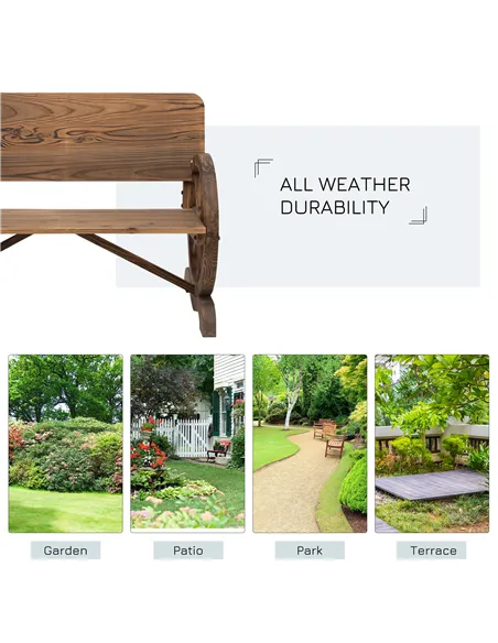 Outsunny Fir Wood 2-Seater Outdoor Garden Wagon Wheel Bench