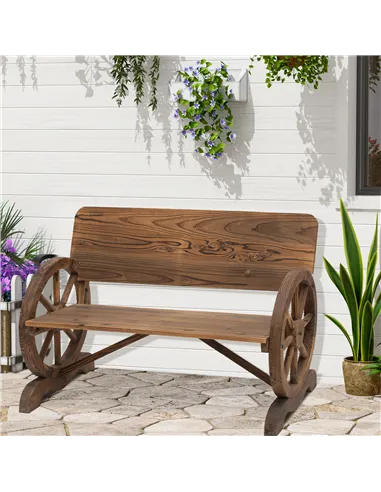Outsunny Fir Wood 2-Seater Outdoor Garden Wagon Wheel Bench