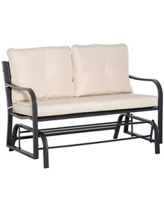 Outsunny 2-Person Outdoor Loveseat Glider Bench Rocking Chair for Patio, Garden, Yard, Porch with Armrest and Cushions, Khaki