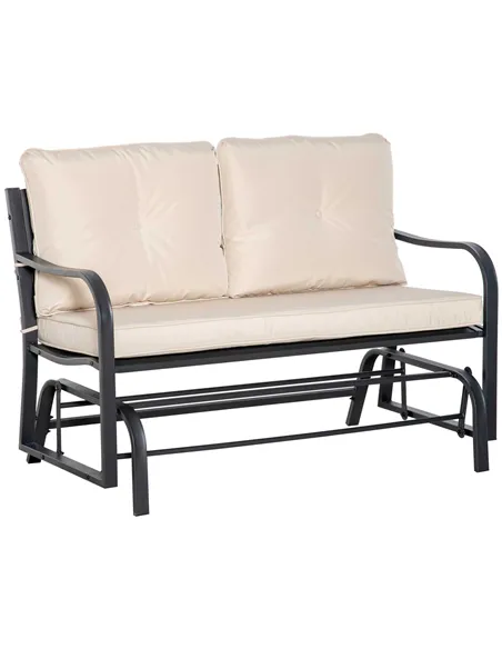 Outsunny 2-Person Outdoor Loveseat Glider Bench Rocking Chair for Patio, Garden, Yard, Porch with Armrest and Cushions, Khaki