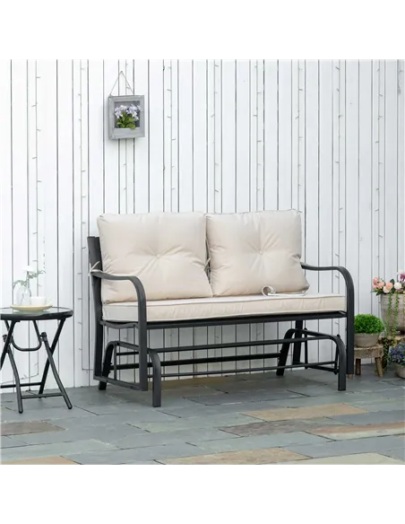 Outsunny 2-Person Outdoor Loveseat Glider Bench Rocking Chair for Patio, Garden, Yard, Porch with Armrest and Cushions, Khaki