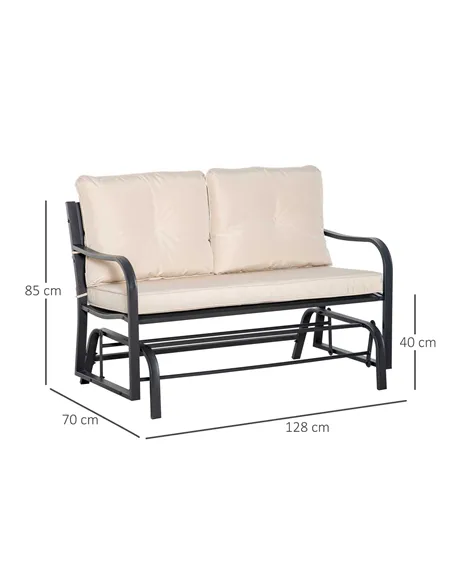 Outsunny 2-Person Outdoor Loveseat Glider Bench Rocking Chair for Patio, Garden, Yard, Porch with Armrest and Cushions, Khaki