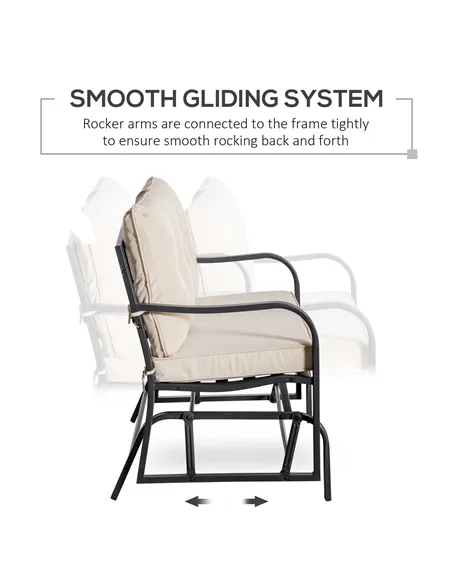 Outsunny 2-Person Outdoor Loveseat Glider Bench Rocking Chair for Patio, Garden, Yard, Porch with Armrest and Cushions, Khaki