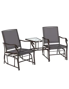 Outsunny Gliding Jack and Jill Seat, with Glass-Top Table - Brown/Grey