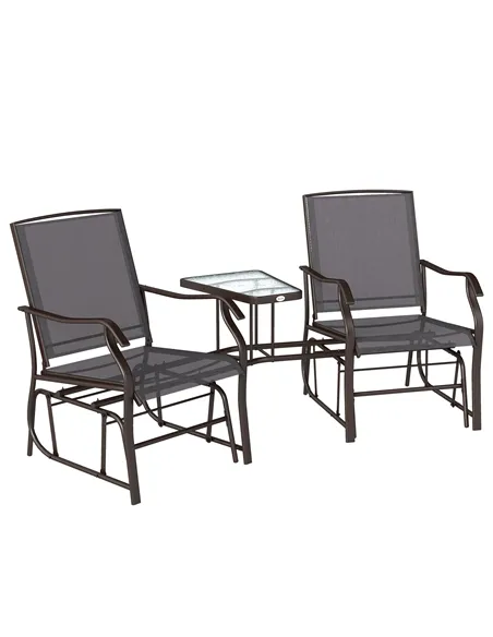 Outsunny Gliding Jack and Jill Seat, with Glass-Top Table - Brown/Grey
